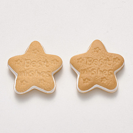 Resin Decoden Cabochons, Imitation Food Biscuits, Star with Word Best Wishes