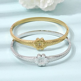 304 Bracelets manchettes articulés en acier inoxydable et strass pour femmes, fleur