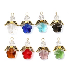 Прозрачные стеклянные подвески, цветок, с крылом из сплава и бусиной из искусственного австрийского хрусталя и 304 петлей из нержавеющей стали, граненые