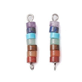 7 Chakra Mixed Gemstone Disc Beaded Connector Charms, Column Links with Alloy Loops, Mixed Dyed and Undyed