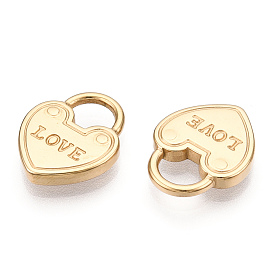 Valentine's Day 304 Stainless Steel Pendants, Manual Polishing, Heart Padlock with Word Love Charm