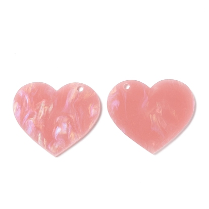 Acrylic Disc Pendants, with Glitter Powder, Imitation Gemstone Style, Heart