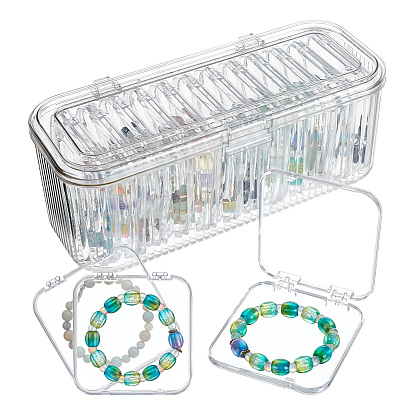 Rectangle Plastic Bangle Organizer Boxes, with 12Pcs Square Small Boxes