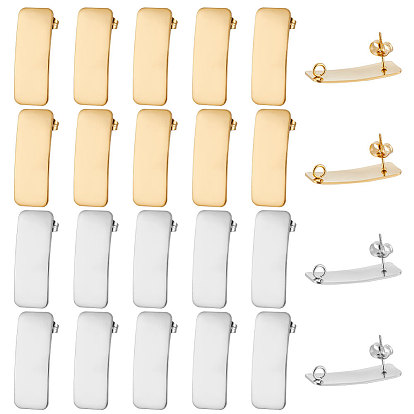 28 шт. 2 цвета 304 детали серьги-гвоздики из нержавеющей стали, с вертикальными петлями, закругленный прямоугольник