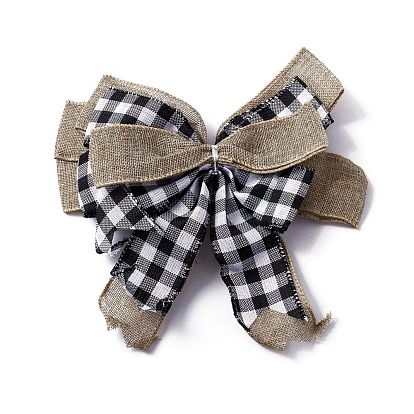 Patrón de tartán lino tipo tela bowknot decoración de exhibición, con lazo de hierro, tema de la Navidad