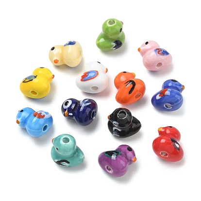 Handmade Porcelain Beads, Hand Painted, Famille Rose Porcelain, Duck