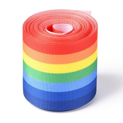 Rainbow Polyester Ribbon, Single Face Printed Grosgrain Ribbon, for Crafts Gift Wrapping, Party Decoration