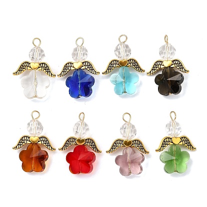 Прозрачные стеклянные подвески, цветок, с крылом из сплава и бусиной из искусственного австрийского хрусталя и 304 петлей из нержавеющей стали, граненые
