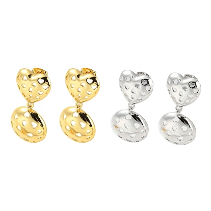 Латунные серьги-гвоздики с полым сердцем, долговечный, без кадмия и без свинца