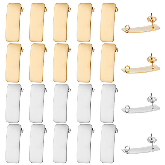 28 шт. 2 цвета 304 детали серьги-гвоздики из нержавеющей стали, с вертикальными петлями, закругленный прямоугольник