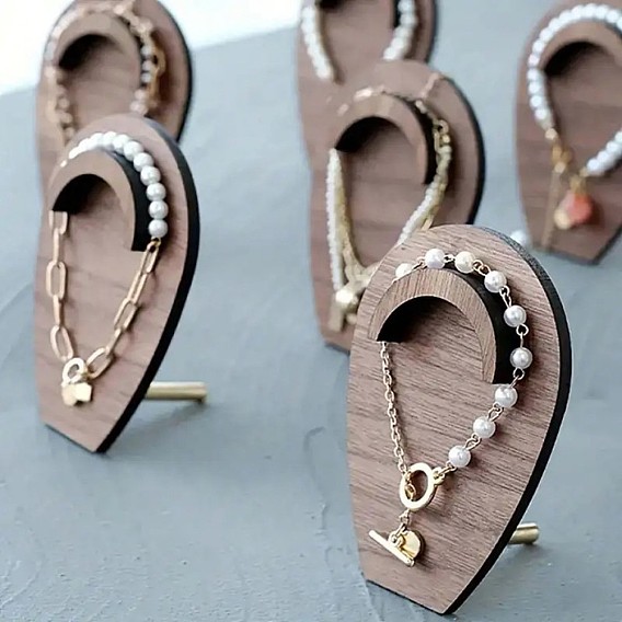 Деревянные подставки для демонстрации браслетов с наклонной спинкой в форме капли, с золотым железным прутом