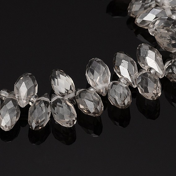 Electroplate Glass Beads Strands, Top Drilled Beads, Faceted Teardrop, Pearl Luster Plated, 12x6mm, Hole: 1mm, about 100pcs/strand, 15.7 inch