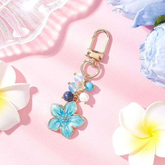 Подвесные украшения из сплава эмали, с бусинами из натуральных камней и поворотными застежками-карабинами