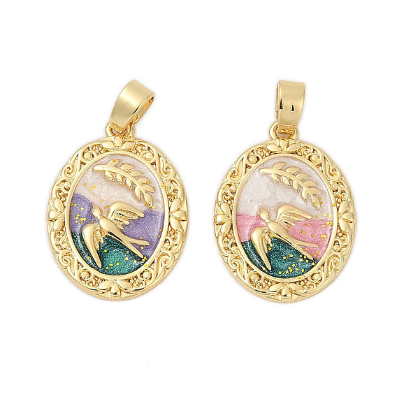 Латунь эмаль подвески, овал с подвесками в виде птиц, стойки покрытие, прочное покрытие, без кадмия и без свинца, реальный 18 k позолоченный