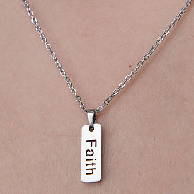201 Stainless Steel Hollow Word Faith Pendant Necklace