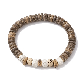 Natural Lava Rock & Wood Beads Bracelets, Stretch Bracelets