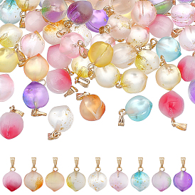 AHADERMAKER 90Pcs 9 Colors Two Tone Spray Painted Glass Pendants, with Golden Plated Iron Bails, Imitation Jade Glass, Peach