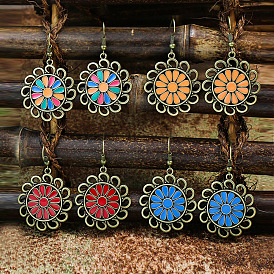 Bohemian Floral Earrings for Travel and Vacation, Retro Chic Round Ear Jewelry