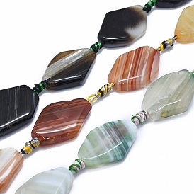 Natural Banded Agate/Striped Agate Beads Strands, Dyed & Heated, Rhombus