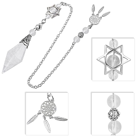 Gemstone Pointed Dowsing Pendulums, with Rack Plating Platinum Plated Brass Finding, Rhombus