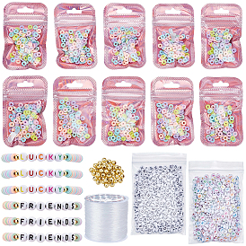 Наборы браслетов своими руками, включая бусины из полимерной глины, пластиковые бусины abs, Акриловые бусины, пластиковые сумки на молнии, плоская эластичная кристаллическая струна