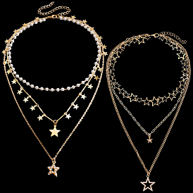 2 шт. 2 стили кулон из сплава со звездой 3 многослойные ожерелья для женщин