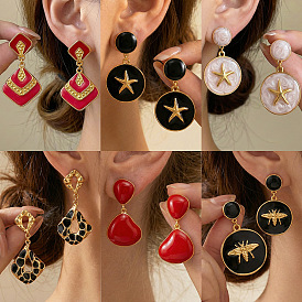 304 серьги-гвоздики из нержавеющей стали с эмалью, золотые