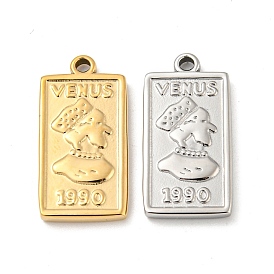 304 Stainless Steel Pendants, Rectangle with Venus & 1990 Charm
