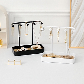 Plastic Jewelry Display Stand with Wood Tray, Desktop Jewelry Organizer Holder for Earring Rings Bracelets Storage