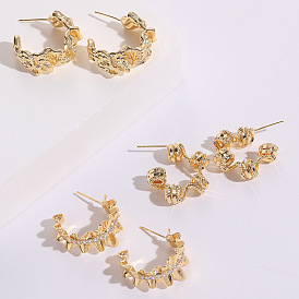 Irregular C-shaped Earrings with Wrinkles, 925 Silver Pin for Women - Cool and Exaggerated Zircon Ear Hoops.