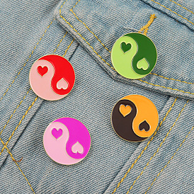 Tai Chi Yin Yang Heart Alloy Brooch - Cute Fashionable Round Badge with Lovely Enamel Finish