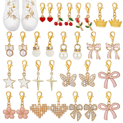 30 шт. 15 стили, подвески для обуви из сплава и искусственного жемчуга АБС, Сплав с застежками когтя омара, разнообразные