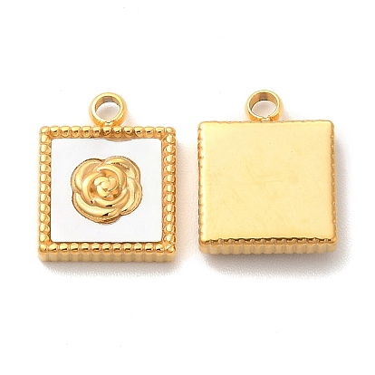 Vacuum Plating 304 Stainless Steel Square with Rose Charms, with Shell