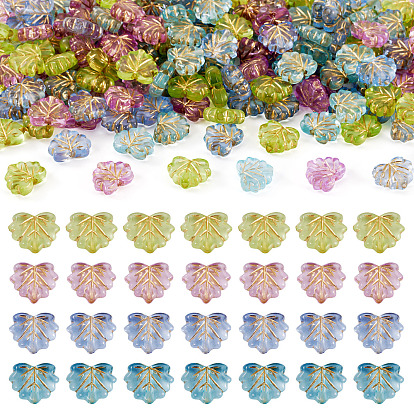 200шт 4 цвета покрытия прозрачные акриловые бусины, золотой металл обвитыми, лист