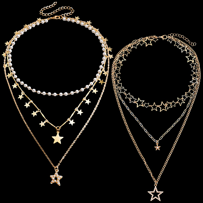 2 шт. 2 стили кулон из сплава со звездой 3 многослойные ожерелья для женщин