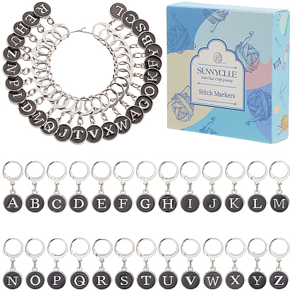 26 маркеры стежков с замком из сплава эмали, плоские круглые с буквы, с 304 серьгами из нержавеющей стали