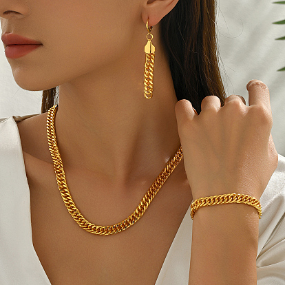 Комплекты из латунных кубинских цепочек, браслетов, серег и ожерелий для женщин