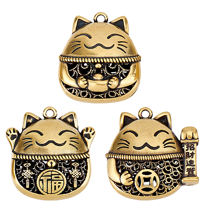 3Stk 3 Stile Messinganhänger, maneki neko zauber