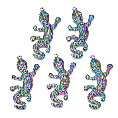 Rainbow Color Alloy Big Pendants, Cadmium Free & Nickel Free & Lead Free, Gecko