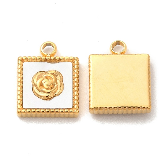 PVD Vacuum Plating 304 Stainless Steel Square with Rose Charms, with Shell