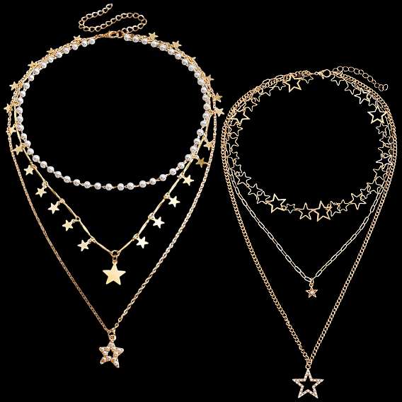 2 шт. 2 стили кулон из сплава со звездой 3 многослойные ожерелья для женщин