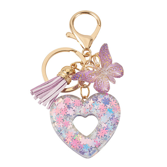 Брелоки из смолы в форме сердца с бабочкой, с фурнитурой из цинкового сплава и застежками в виде клешней омара., золотой свет