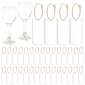 50Pcs Acrylic Wine Glass Charms, Blank Goblet Marker, Rectangle, with 50Pcs Brass Wine Glass Charm Rings