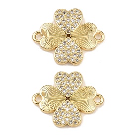 Шармы-соединители из латуни с микропаве из кубического циркония, ссылки на сердечный клевер, без свинца и без кадмия, долговечный, реальный 18 k позолоченный, стойки покрытие