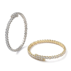 Brass Micro Pave Cubic Zirconia Cuff Bangles, Long-Lasting Plated, Lead Free & Cadmium Free