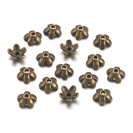 Tibetan Style  Zinc Alloy Bead Caps, Cadmium Free & Nickel Free & Lead Free, Flower, 6.5x3mm, Hole: 1mm