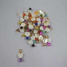 50Pendentifs en coquillage naturel et œil de chat, charmes de coeur, avec les accessoires en laiton, or