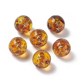 Plating Acrylic Sphere Beads, Metal Enlaced, Round with Starfish