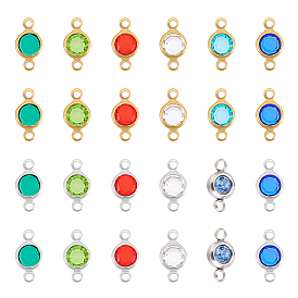 72Pcs 12 Colors 304 Stainless Steel with Glass Connector Charms, Flat Round Links