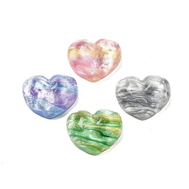 Translucent Resin Decoden Cabochons, Water Ripple Peach Heart with Glitter Powder